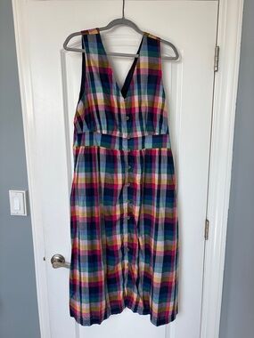 J. Crew Button-Front Midi Dress in Multicolor Plaid